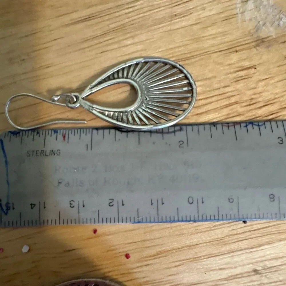 NEW, Sterling Silver Oval Dangle Earrings, Handmade, Unique - Picture 3 of 5